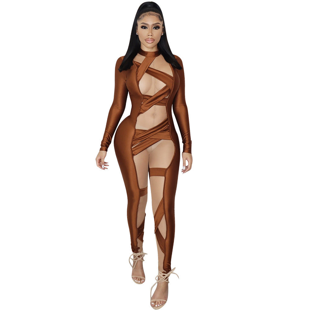 Sexy Langarm-Jumpsuit mit Ziernähten – Elegant & Figurbetont